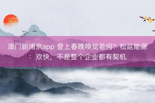 澳门新浦京app 登上春晚嗅觉若何?松延能源:欢快,不是整个企业都有契机