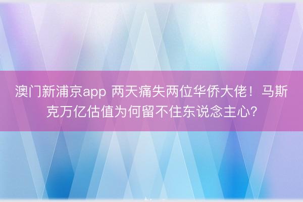 澳门新浦京app 两天痛失两位华侨大佬!马斯克万亿估值为何留不住东说念主心?