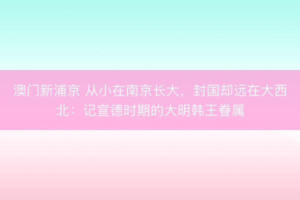 澳门新浦京 从小在南京长大，封国却远在大西北：记宣德时期的大明韩王眷属