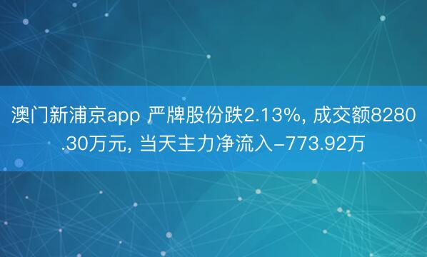 澳门新浦京app 严牌股份跌2.13%， 成交额8280.30万元， 当天主力净流入-773.92万