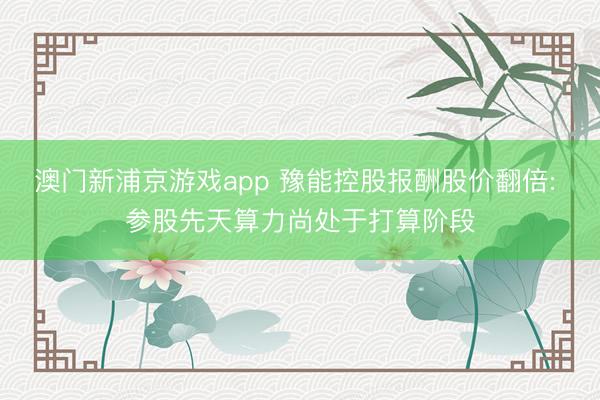 澳门新浦京游戏app 豫能控股报酬股价翻倍: 参股先天算力尚处于打算阶段